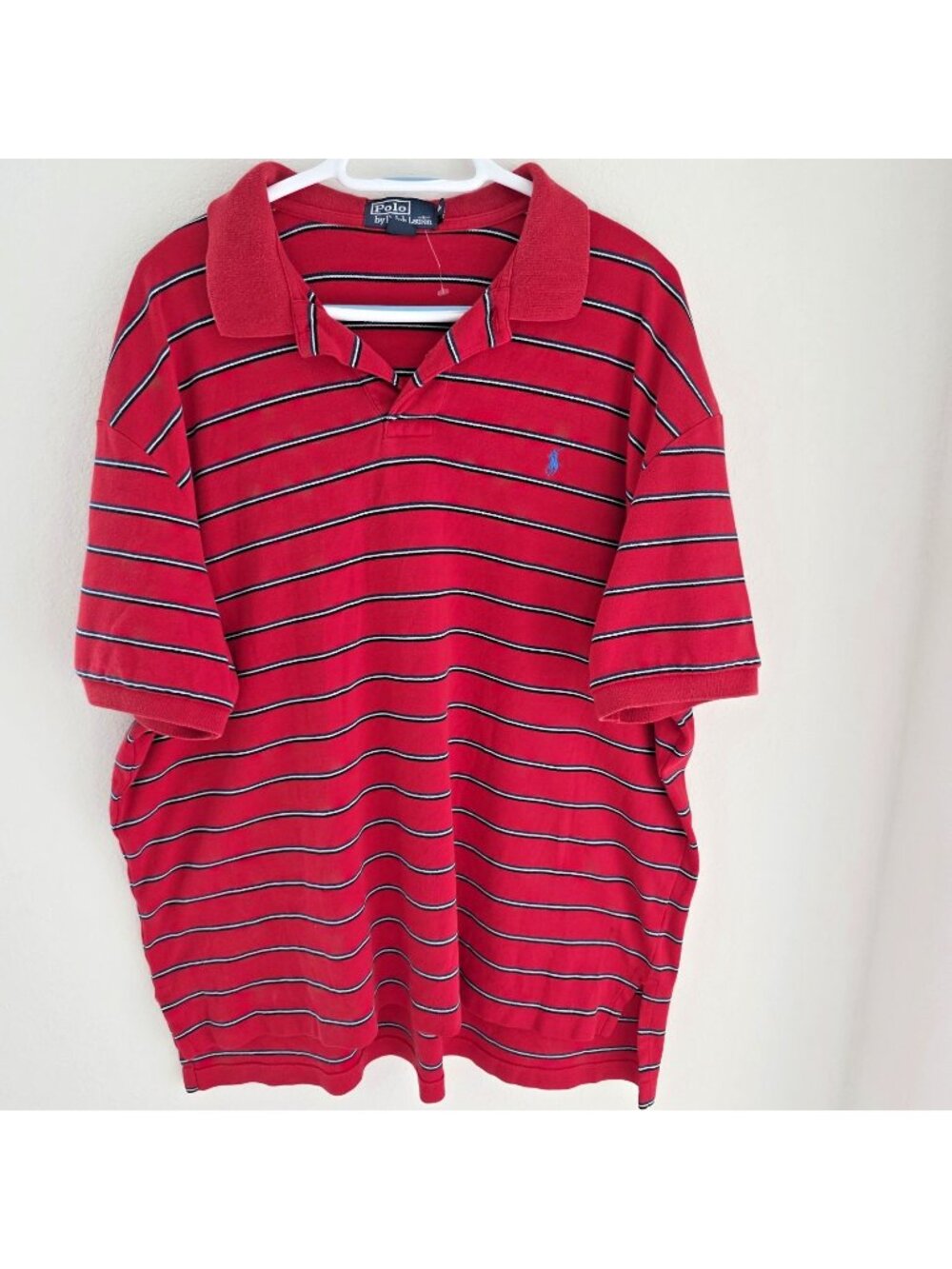 Polo Ralph Lauren Mens XXL Red Striped Polo Shirt Short Sleeve Cotton